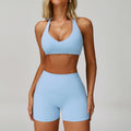 Summer cross-border barely-there yoga set - backless, tight-fitting, quick-dry activewear - outdoor sports running three-piece set 9300