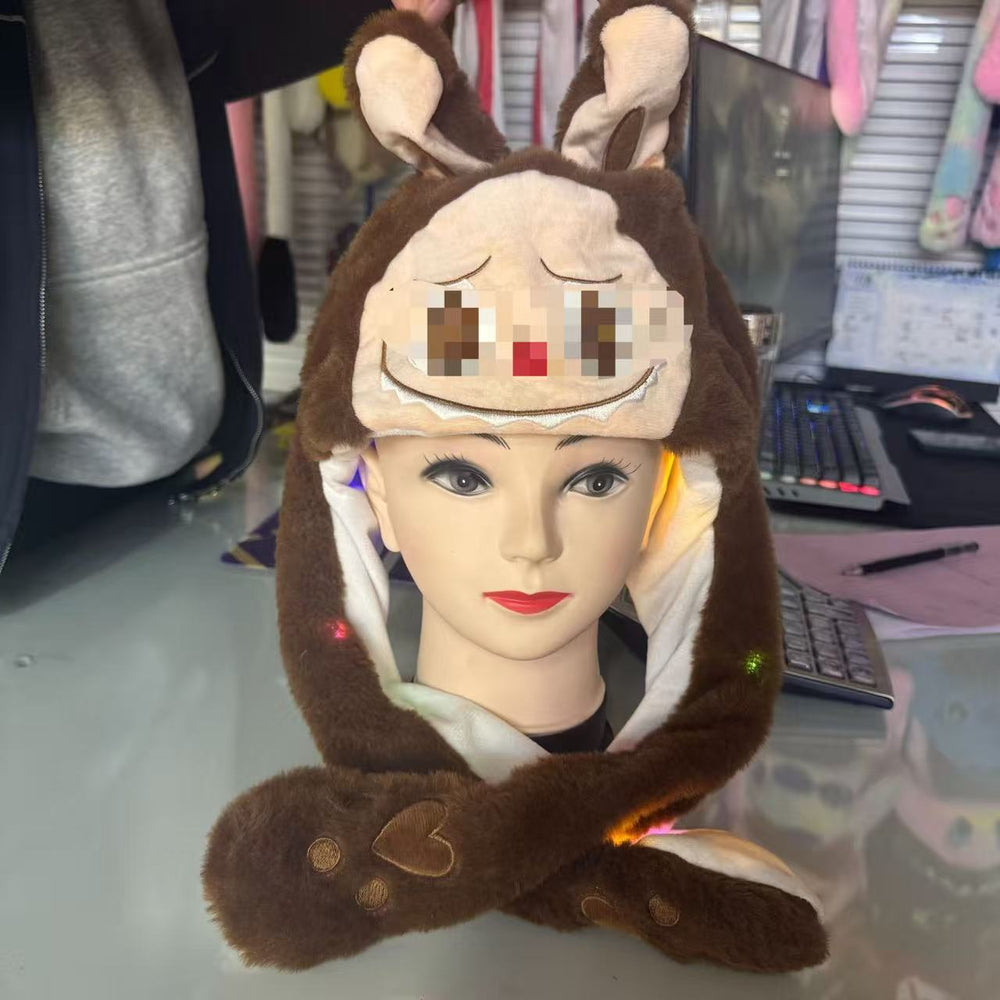 Matching family plush hat - cartoon rabbit with moving ears & airbag pressing - glow-in-the-dark night market trending style