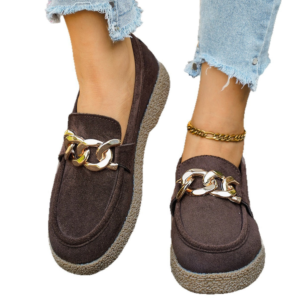 Export metal chain thick bottom loafers for women autumnew arrival cloth large size cross-border low-top shoes wholesale