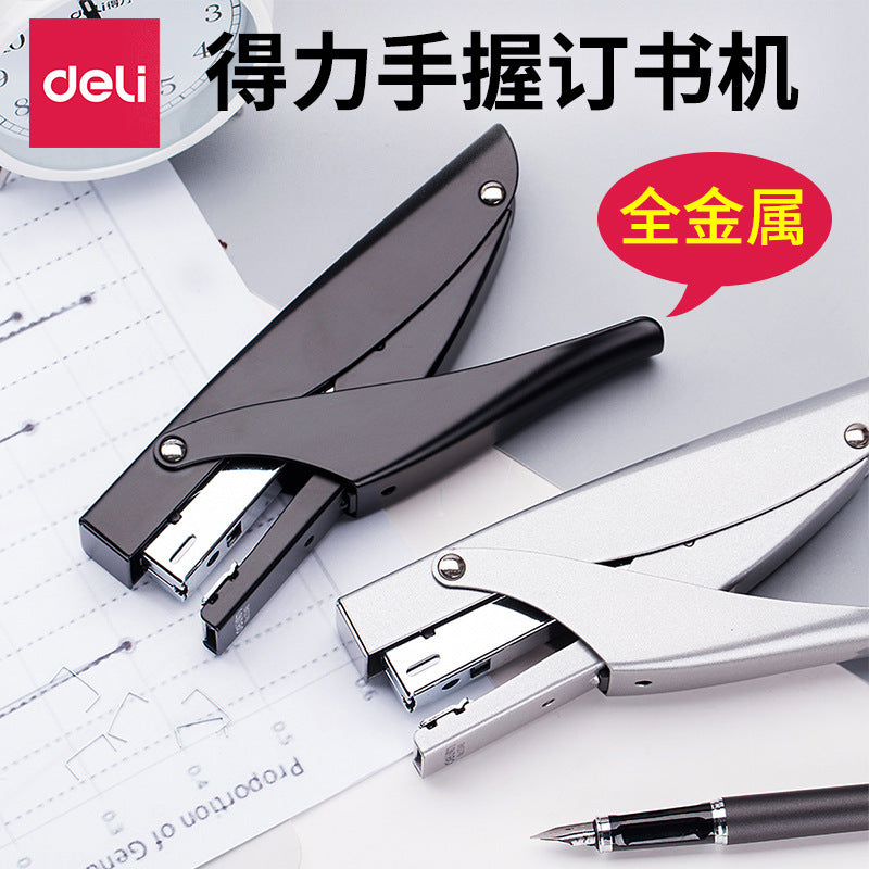 Deli 0346 Metal Handheld Medium Stapler No. 12 Standard Binding Machine Rotary Clamp Labor-saving Stapler