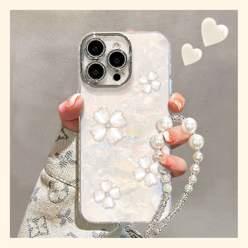 Fritillaria four-leaf clover mobile phone case suitable for iphone17promax apple 16 all-inclusive fine hole anti-fall protective case 12