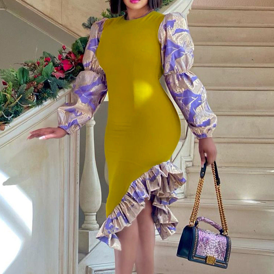 D174 european and american plus size women's clothing   new print patchwork bodycon sexy pencil dress cross-border dress
