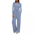 cross-border fashion  new product pure color casuallong sleevessuittopshigh waistloose pants sportswear