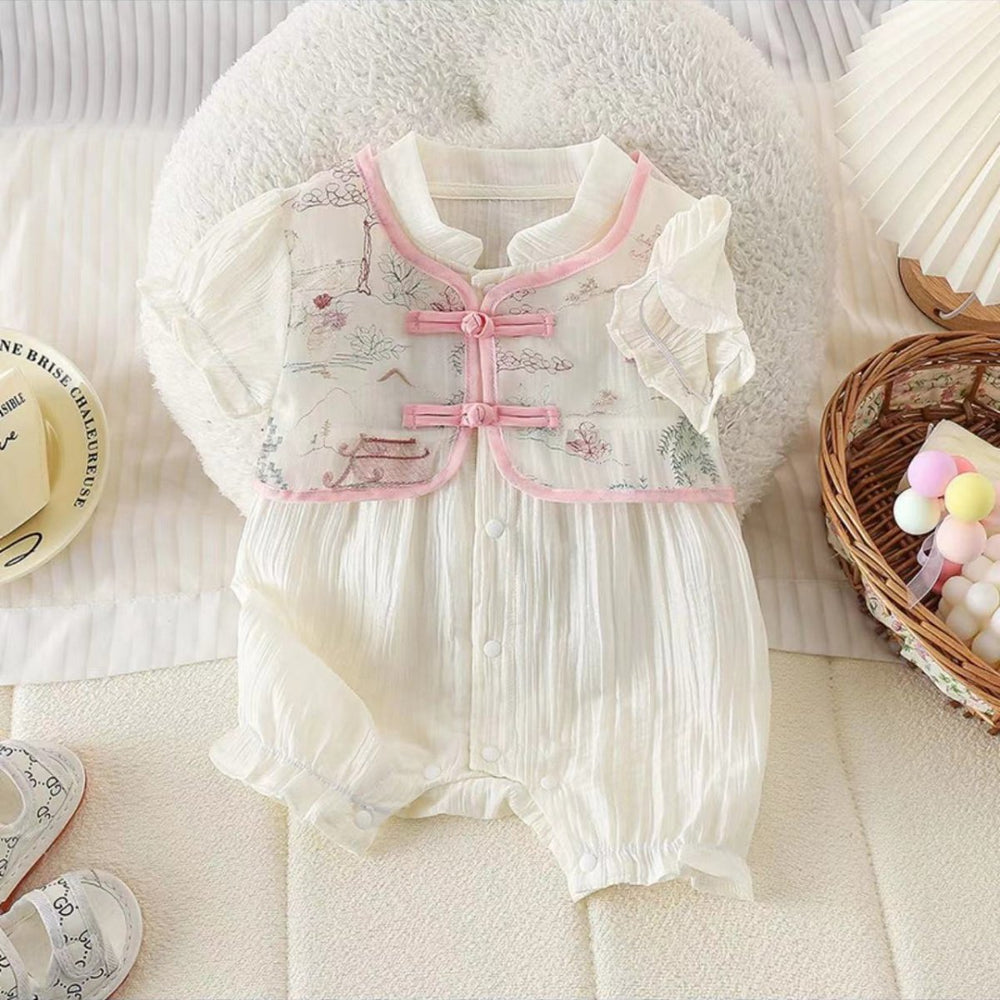Baby clothes summer thin newborn baby girl one-piece full moon 100-day chinese style short-sleeved romper summer clothes