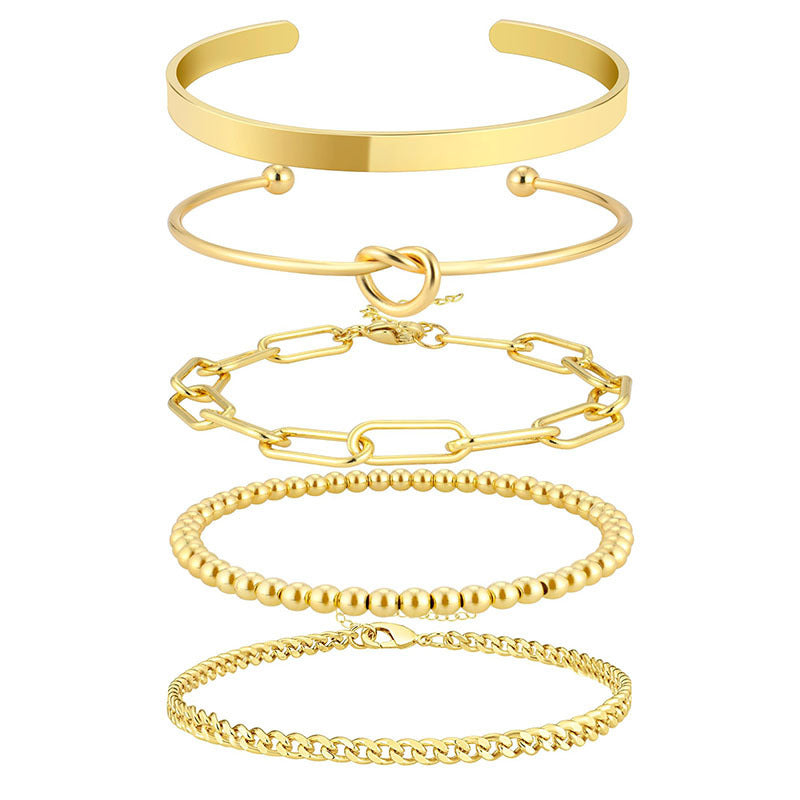 Fashion cross-border new arrival inlaid single zircon open bracelet glossy plain ring tennis chain bracelet multi-piece set of jewelry