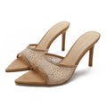 Rhinestone pointed-toe stiletto heel mules - women's sexy & fashionable outdoor sandals - european & american summer new arrivals - half slippers