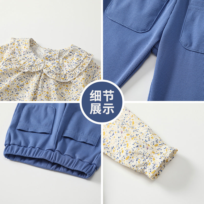 Baby suitautumnew arrival style girltwo-piece setfloral pastoral style babyautumlong sleeves children's clothing