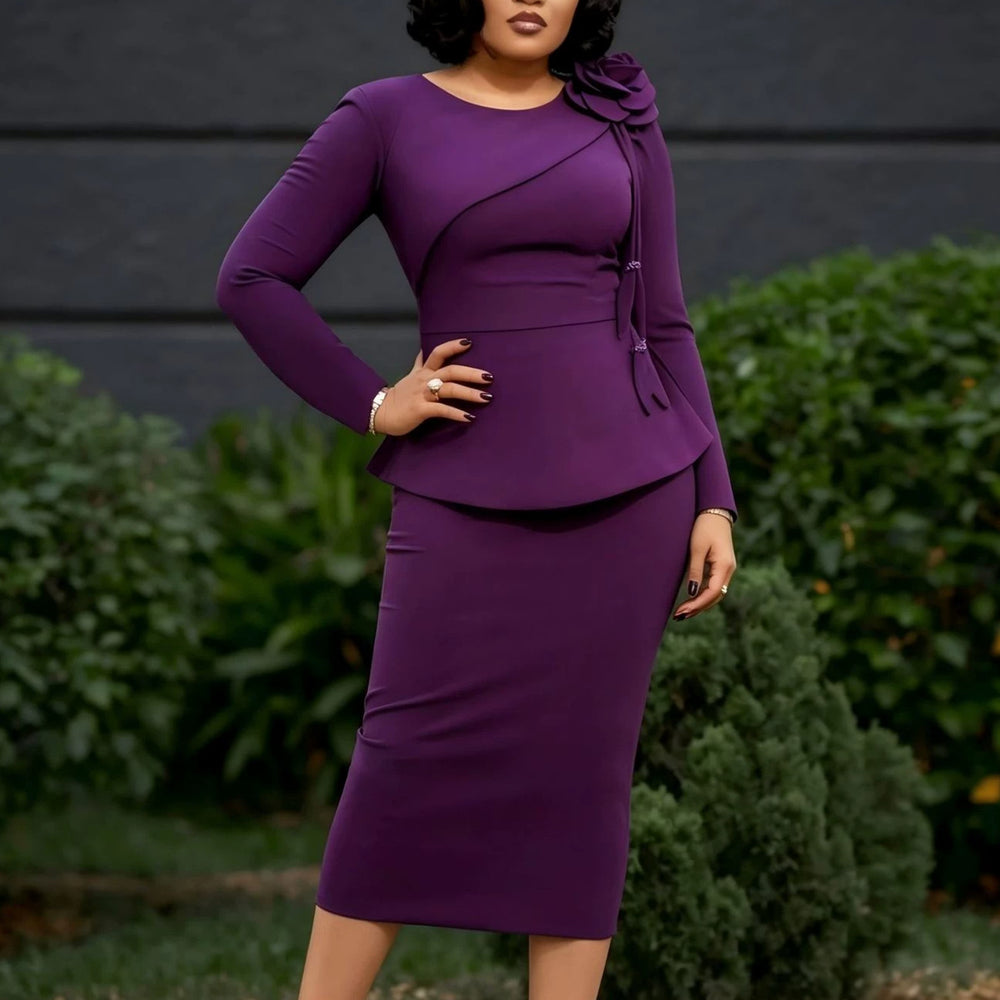 Autumnew arrivallong sleeveselegance one-step skirt stereo flower ruffles silm hip-hugging work clothingdress dress