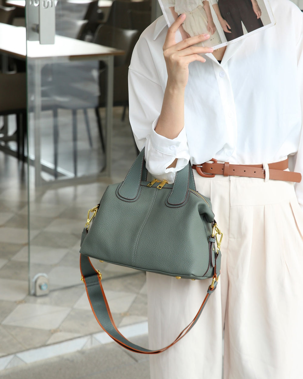 Genuine leather women's tote bag togo cowhide handbag 2024 new trendy spring/summer large capacity commuter crossbody shoulder bag