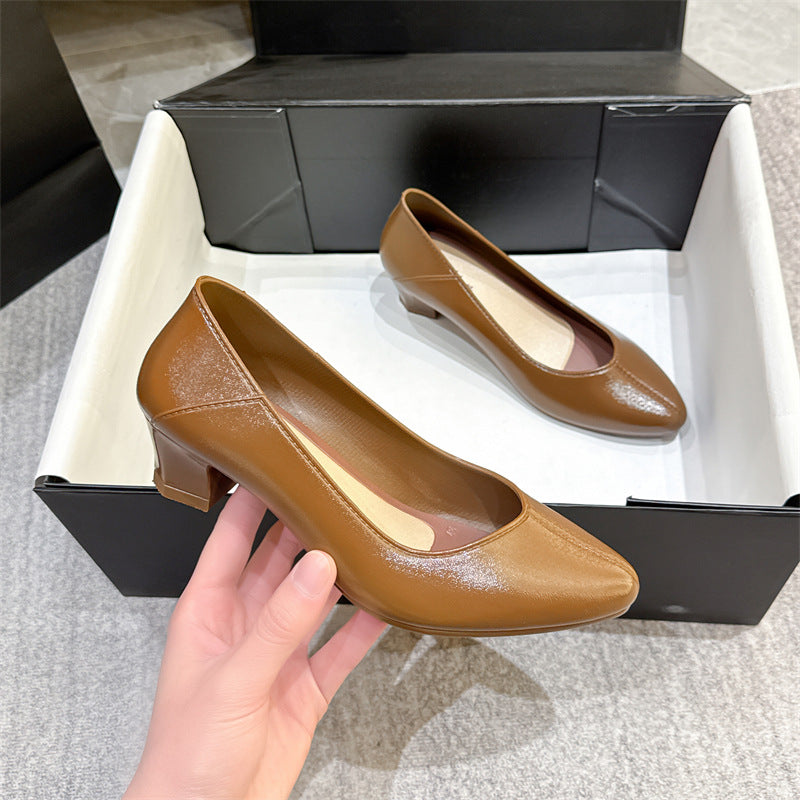 Women's fashion high heels - non-slip, closed-toe, business-ready, waterproof, casual pointed-toe chunky heel shoes (plastic)
