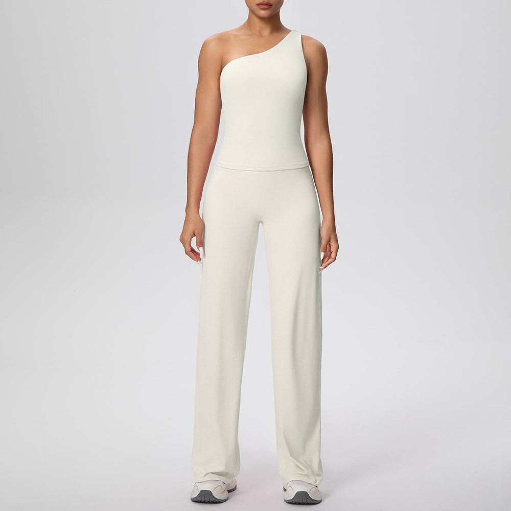 New arrival: cross-border double-sided brushed microfiber solid color compression set - high-stretch activewear for running, fitness, and yoga (two-piece)