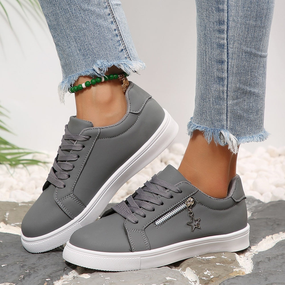 plus size women's low-top flat sneakers - versatile, lightweight, and trendy white shoes for autumn