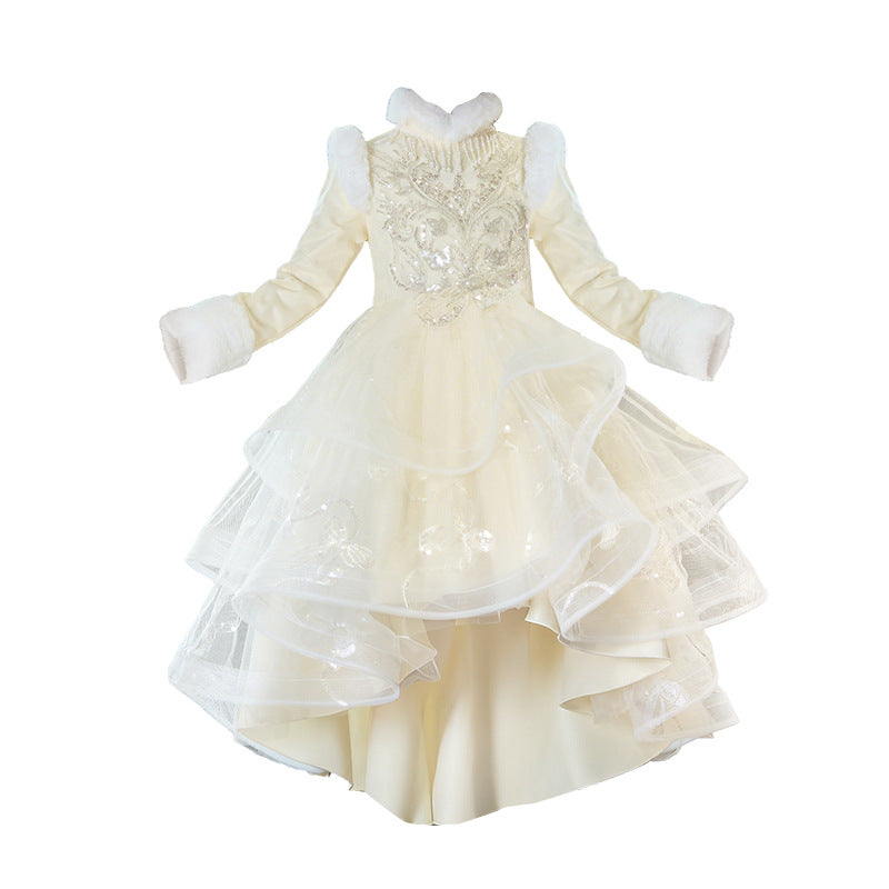 Girls' winter formal dresses  new collection: thickened train gowns, flower girl wedding dresses, banquet dresses, birthday princess dresses for girls