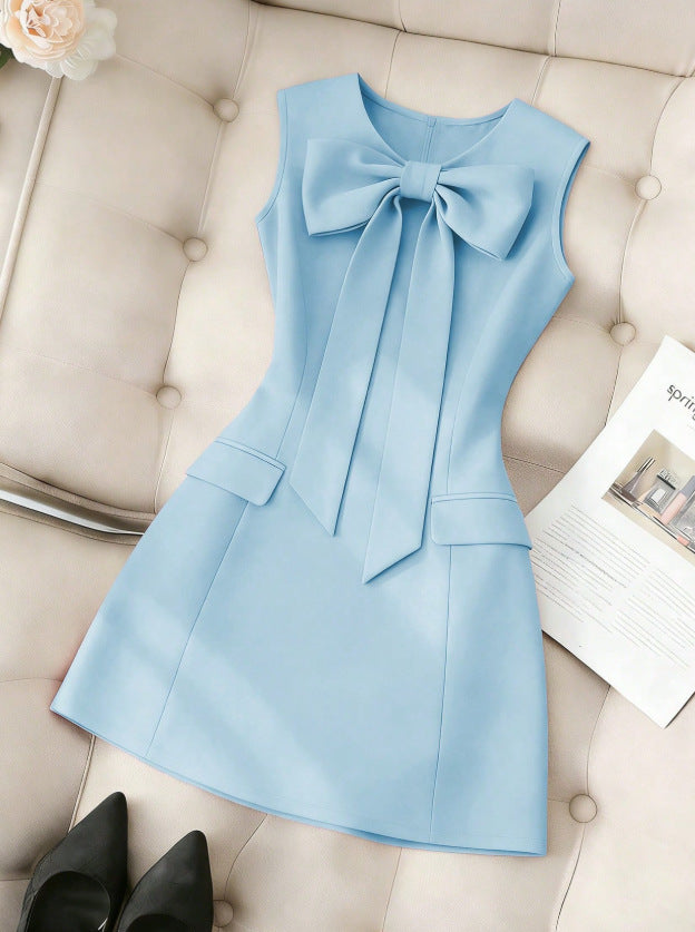 european and american cross-border summer chic sleeveless knitted mini dress with cinched waist and slim fit