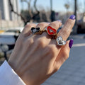 European and american cross-border exaggerated jewelry niche stylish oil dripping ring foreign trade alloy heart letter stacking ring for women