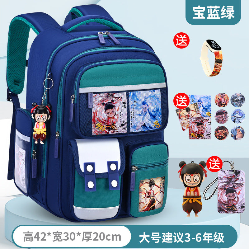 New nezha backpack for elementary school students, grades 1-6, lightweight, spine-protecting, load-reducing, large capacity for boys and girls
