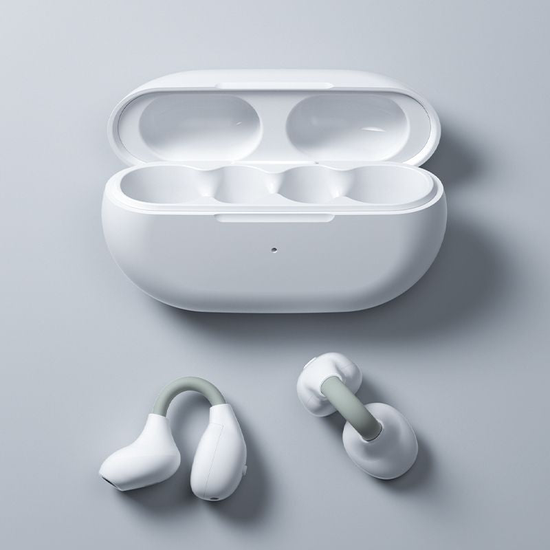 High-end open-ear bone conduction headphones, wireless bluetooth, clip-on design, non-in-ear, extra-long battery life, skin-friendly, snow white
