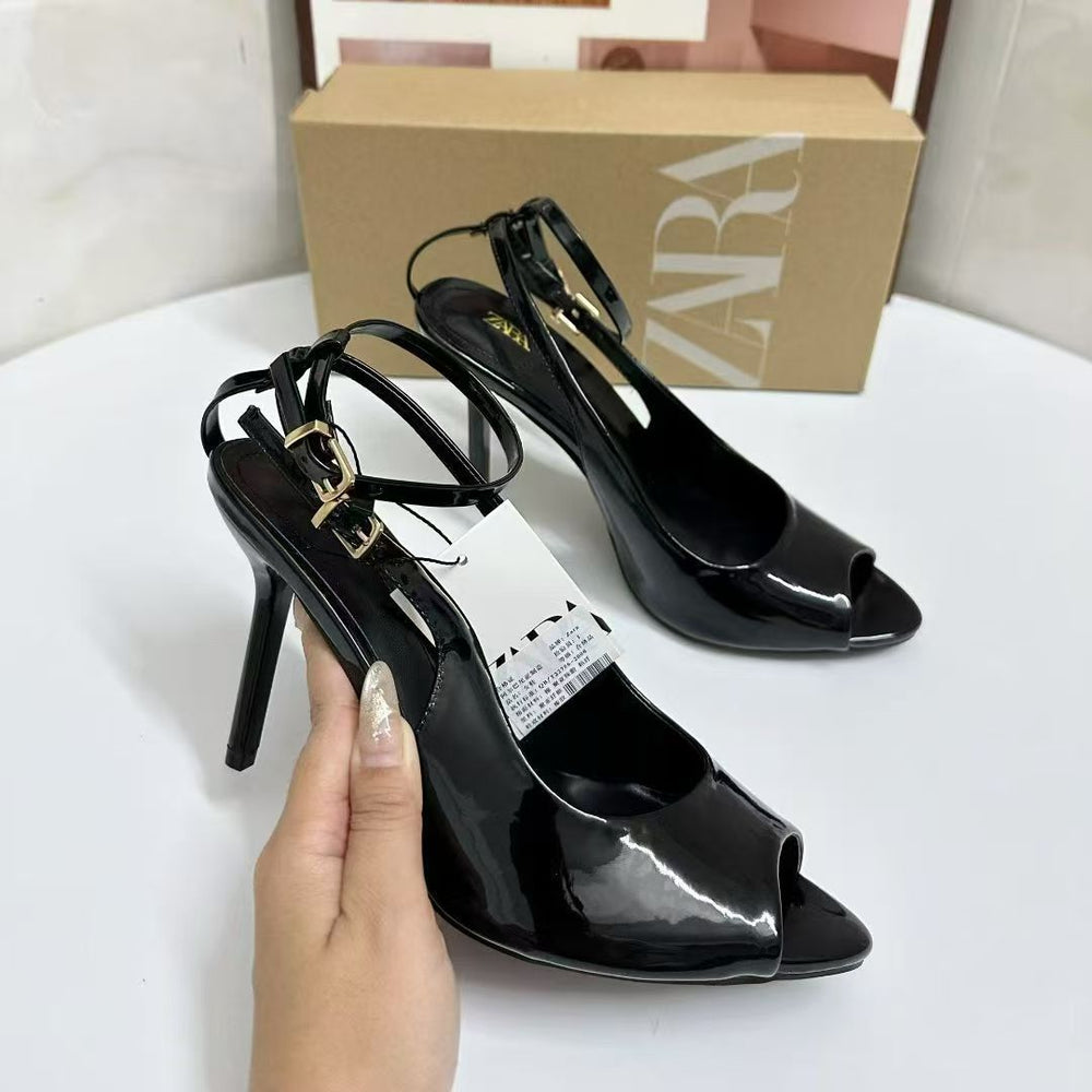 Za2025autumnew arrival high-heeled fish mouth sandals plus size daily outing easiest for match high-heeled open-toe sandals women's shoes