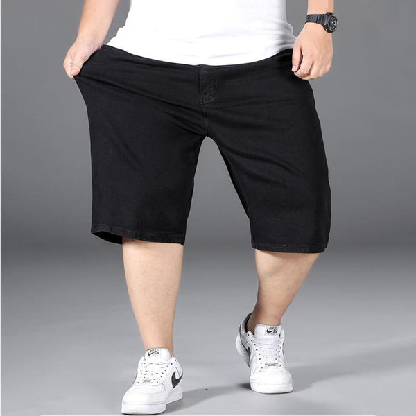 Size 36-50 Men's Fattened Extended Elastic Jeans Summer Large Size Straight Loose Casual Denim Shorts