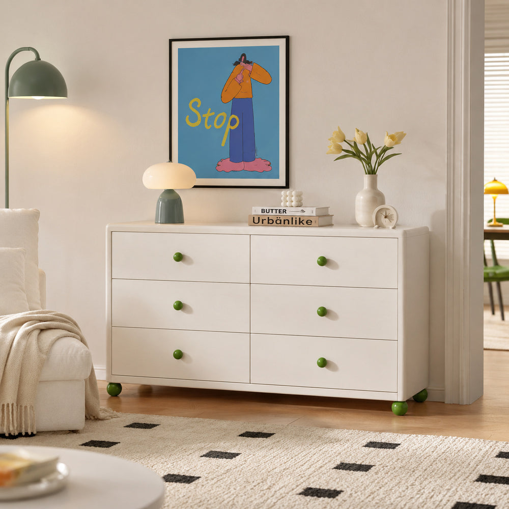 new steel low cabinet with rounded corners, freestanding five-drawer unit, wall-mounted integrated storage cabinet, kids' organizer