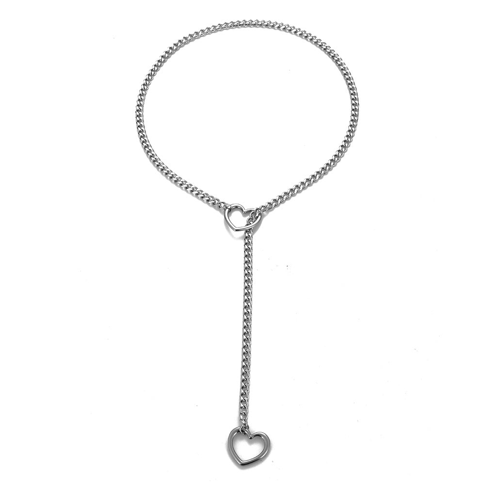 Amazon wide light luxury style y-ring slider chain stainless steel necklace handmade punk cuban chain necklace
