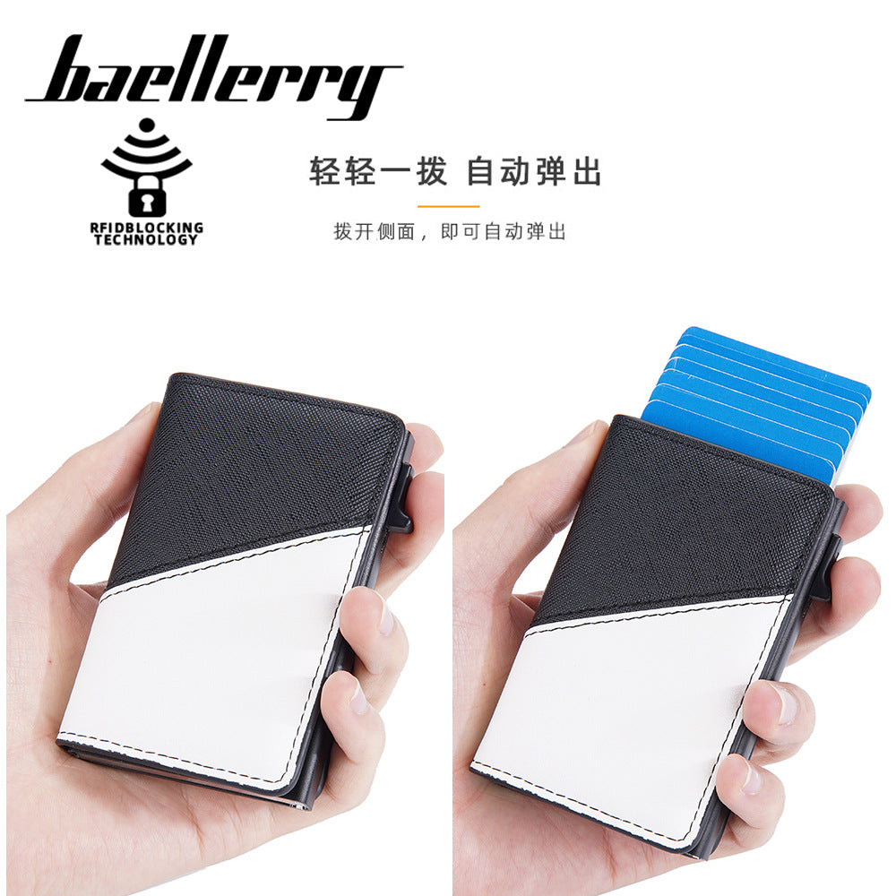 Baellerry's new men's contrasting color card bag side push RFID aluminum box card clip anti-magnetic anti-theft brush bank card cover