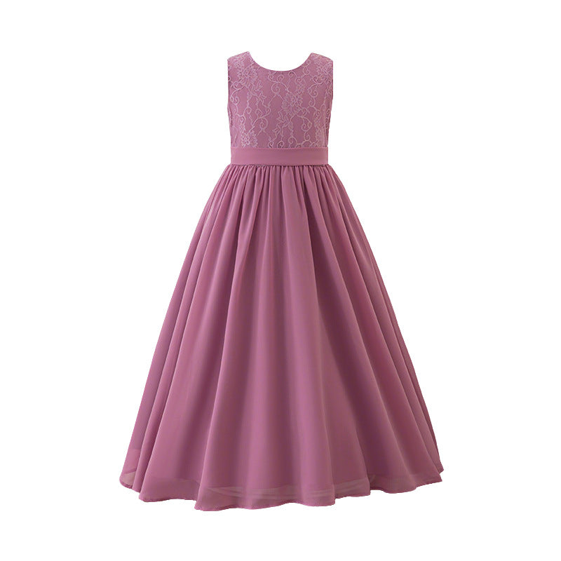export girls' sleeveless lace patchwork long dress - elegant and stylish children's dress