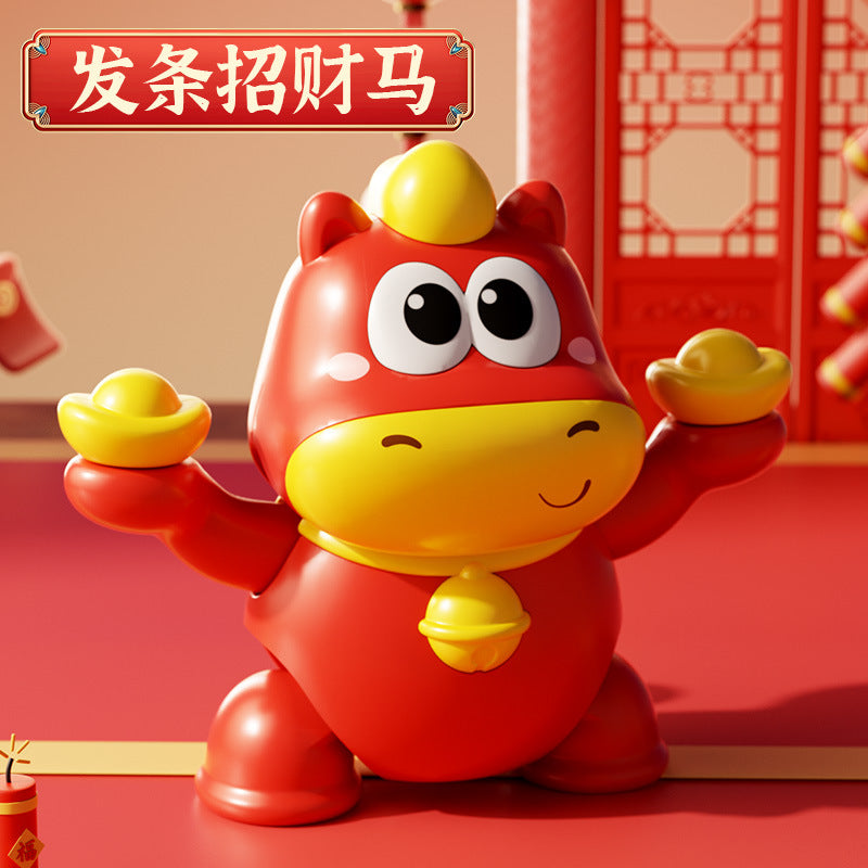 Cartoon cute horse lion awakening clockwork toy fun table decoration resistant to falling horse year new year gift kids toys gift