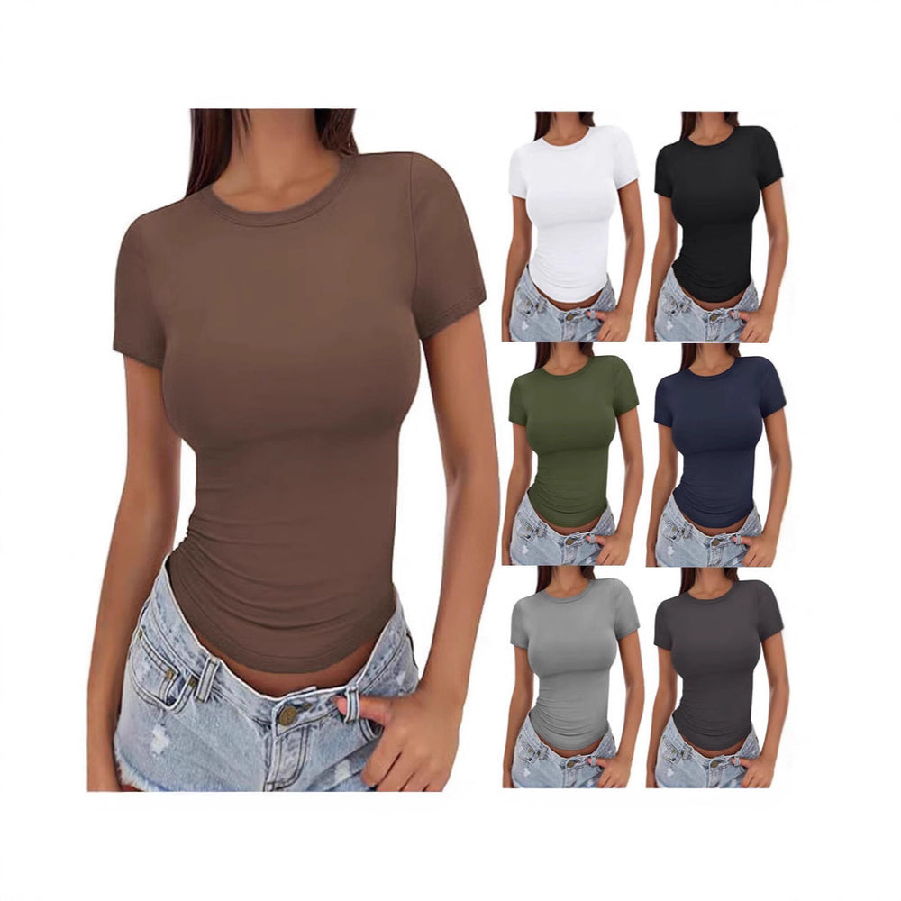 2025 amazon fashion new arrival women's t-shirt silmslimming look round neck tight sexysummertops women's clothing