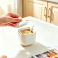 Wow, simple style seasoning jar ceramic seasoning box for home with lid wooden tray msg salt shaker round seasoning jar