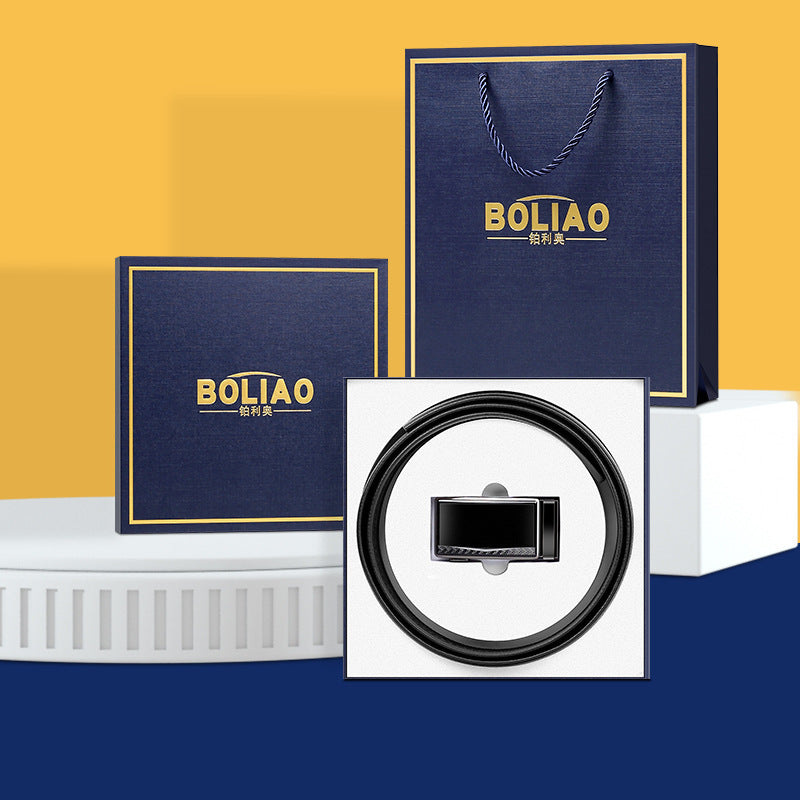 New leather men's belt gift box automatic buckle belt first layer cowhide belt boys business belt wholesale