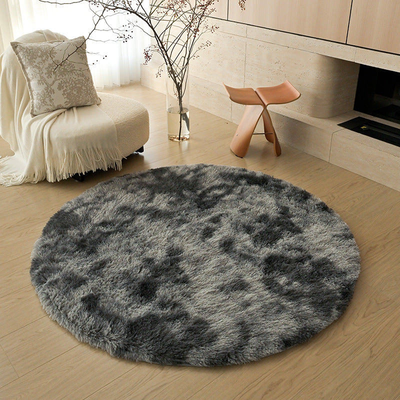 Silk wool carpet round scandinavian bedroom bedside carpet living room study bay window thickenedpure color tie-dye long hair floor mat