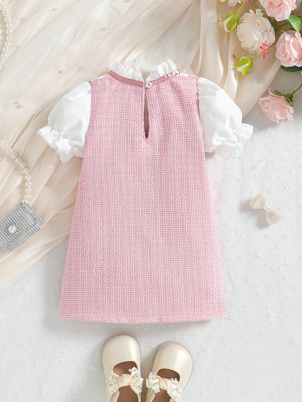 cross-border hot-selling lace bow preppy chic baby girl faux two-piece chanel-inspired princess dress