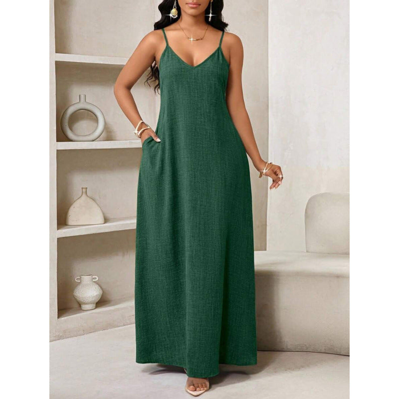 Amazon european and american bohemian style backless loose dress women's  summer new simple skirt