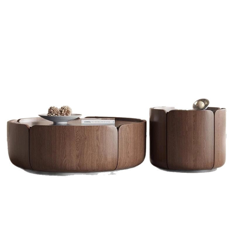 Italian small apartment modern living room casual round petals classy walnut combination for home solid wood slate coffee table