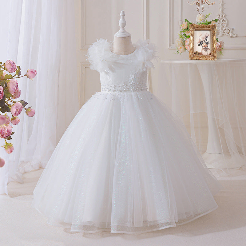 Girls' dresses  new collection: beaded birthday, piano recital, flower girl, runway performance, mesh princess dress for girls (sizes for mid-to-large children)