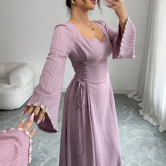 women's purple woven wrap dress with ruffle sleeves - summer sleeve dress