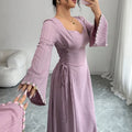 women's purple woven wrap dress with ruffle sleeves - summer sleeve dress