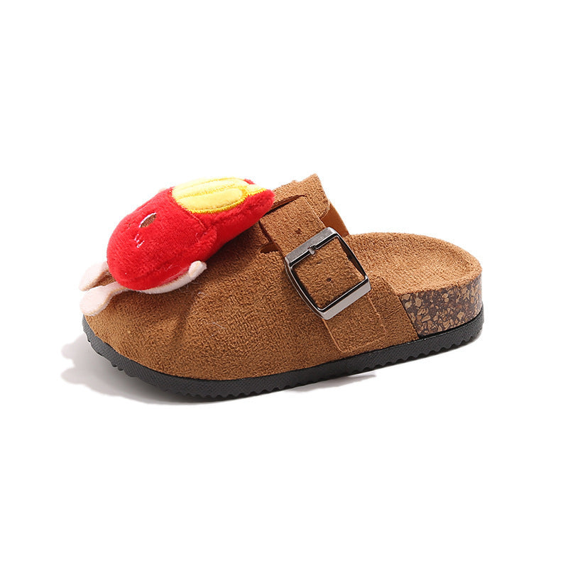 New children's birkenstock-style slippers - cartoon burger & fries design - spring/autumn outdoor wear - cute flat thick sole baby slippers