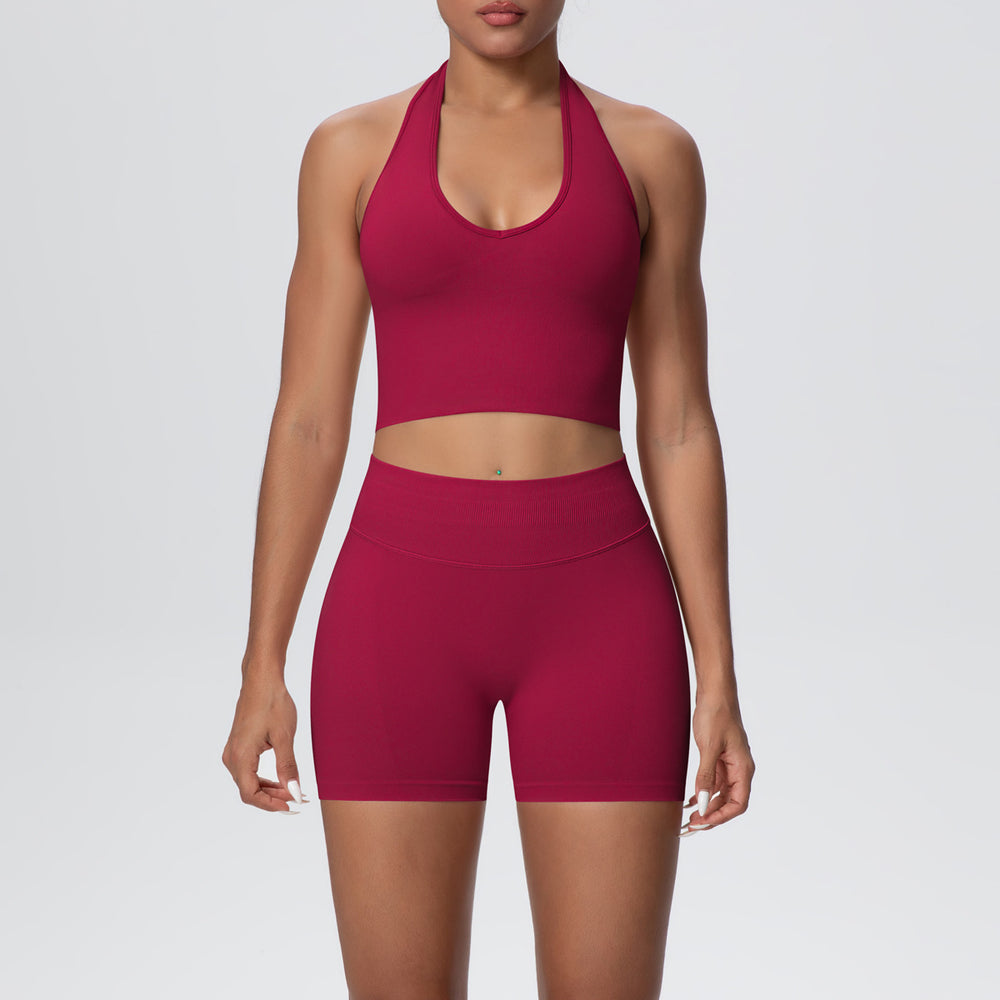 New seamless breathable backless halter bra high-waisted butt-lifting yoga set outdoor running fitness activewear