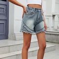 Wishfashion cross-border foreign trade summer new  independent station washed casual denim rivet raw edge shorts