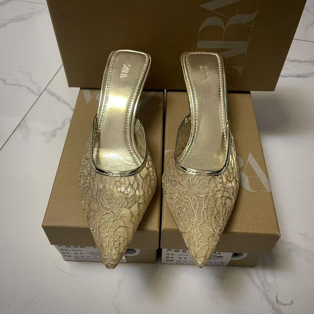 Za2024summernew arrival high heel toe mesh gridsfashion pointed toe fashion styleeasiest for matchfashion women's shoes