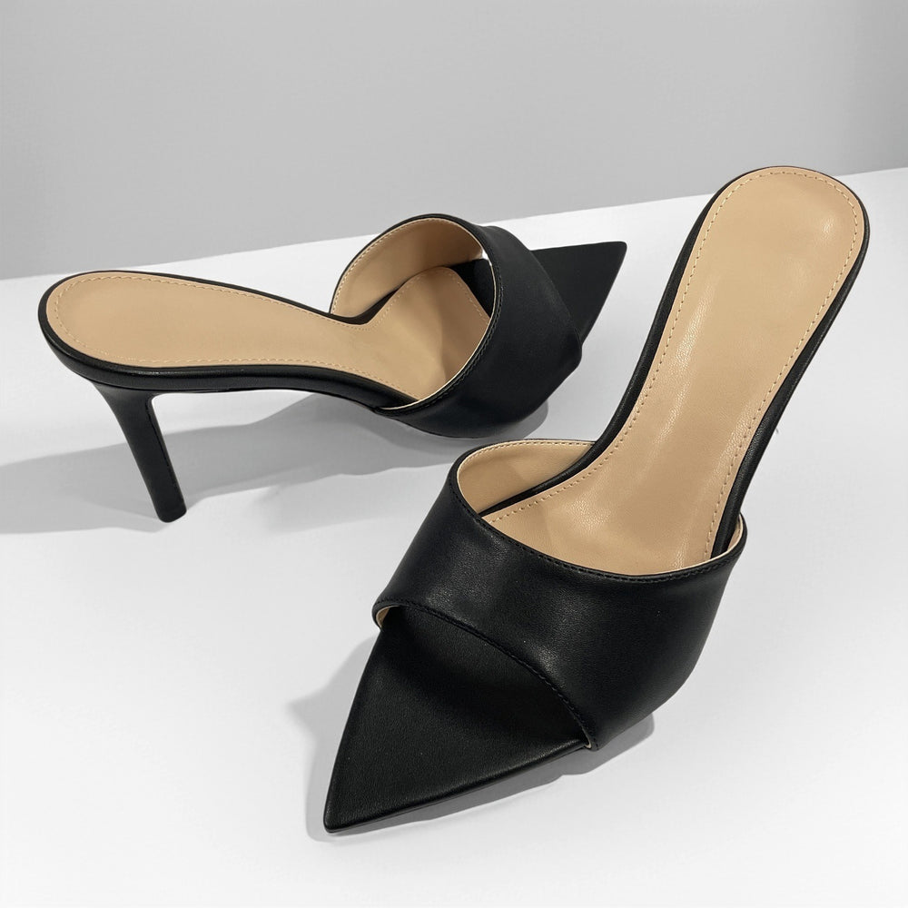 Silk satin elegant high heel slippers - women's summer must-have: stunning, versatile, minimalist, single strap stiletto, pointed toe, sexy outdoor wear