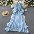 Frenchretro lapel lantern sleeve sequindress women's summerk-style strap waist slimming look long skirt work clothing