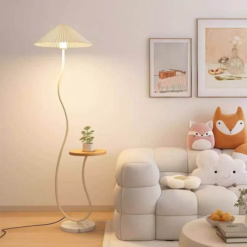 French cream style curved floor lamp with shelf - perfect for living room, bedroom, sofa side, coffee table - artistic retro ambient lighting