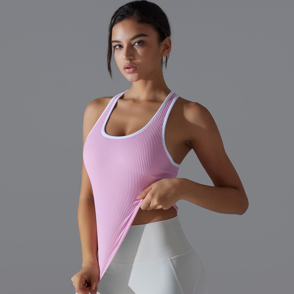 New ribbed knit yoga tank top - sleeveless u-neck, quick-dry, breathable, compression fit for running, sports, and fitness