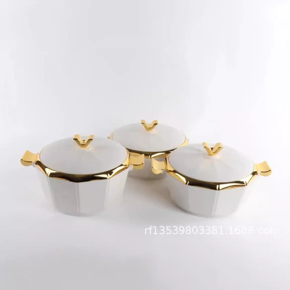 Hot selling food warmer container 3pcsexport open mirror octagonal thermal lunch box 2l-2.5l-3l