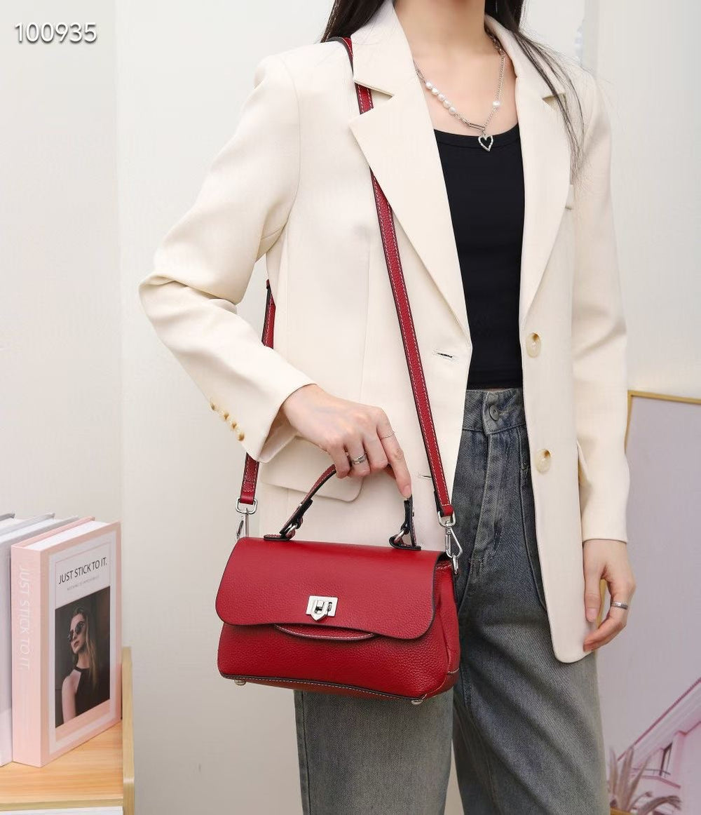 Top-grain leather women's 2024 fall/winter new arrival handbag, genuine leather women's bag, shoulder bag, crossbody bag, large capacity