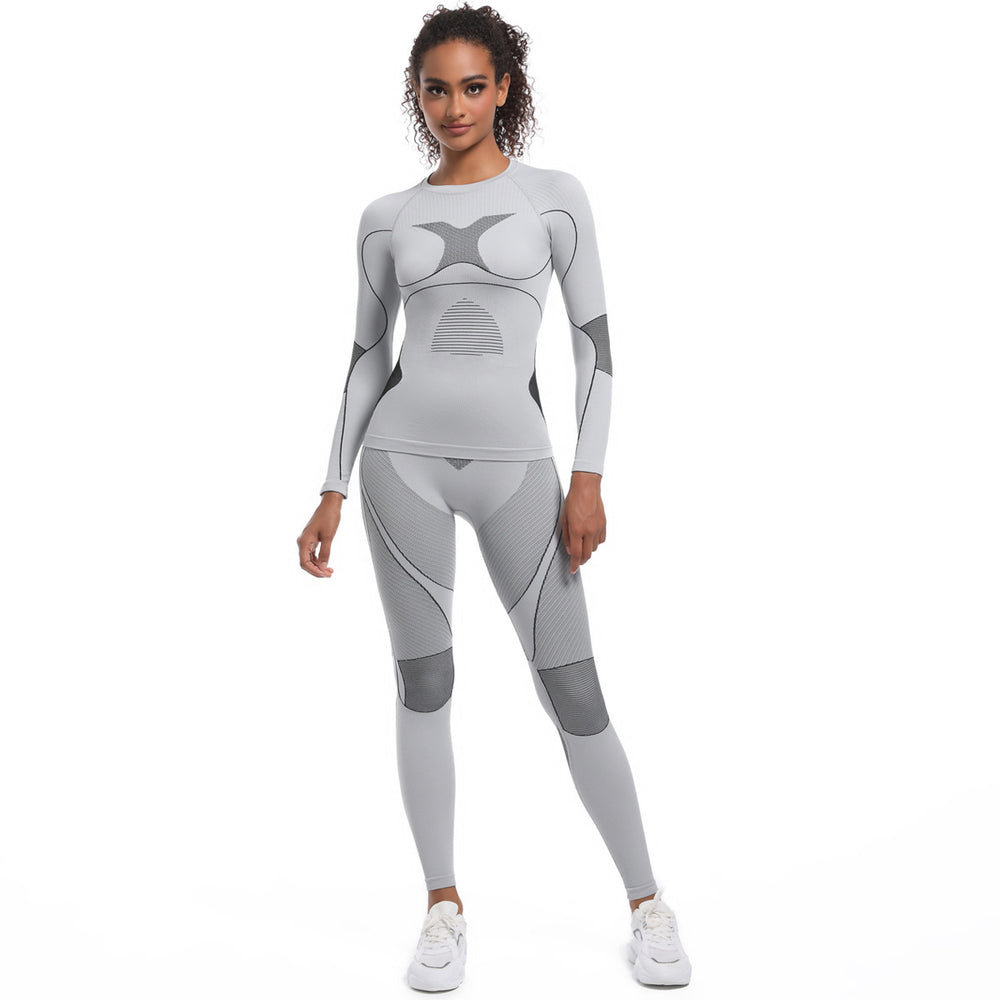 New women's long-sleeve yoga outfit - seamless, breathable, and perfect for autumn/winter skiing, running, outdoor cycling, and fitness training