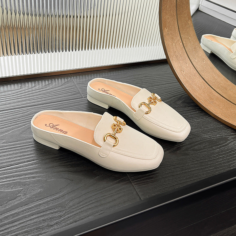 2025 summer fashion loafers: retro gold buckle pvc slip-ons with hidden wedge heel - women's comfortable half-slippers